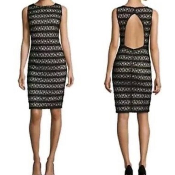 Alice + Olivia Dresses & Skirts - Alice and Olivia, black lace with nude lining midi dress with open back, size 10